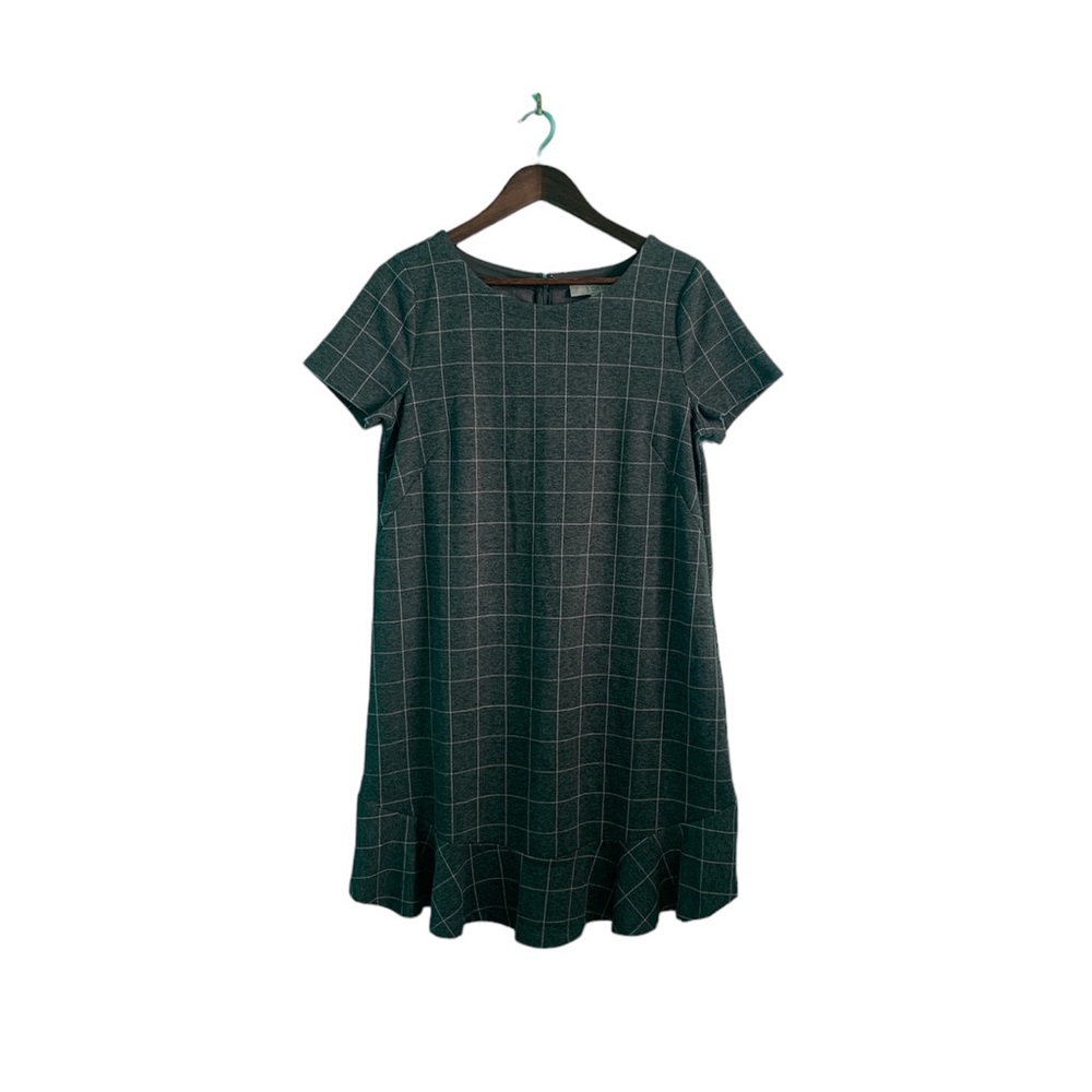 NWT Loft‎ grey windowpane dress size 8 knit stretch work career preppy classic